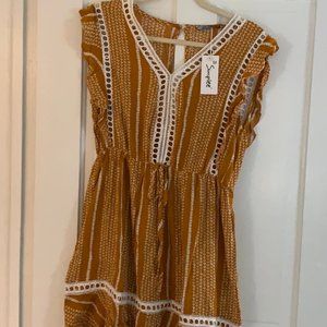 Yellow Boho Floral Ruffle Mini Dress